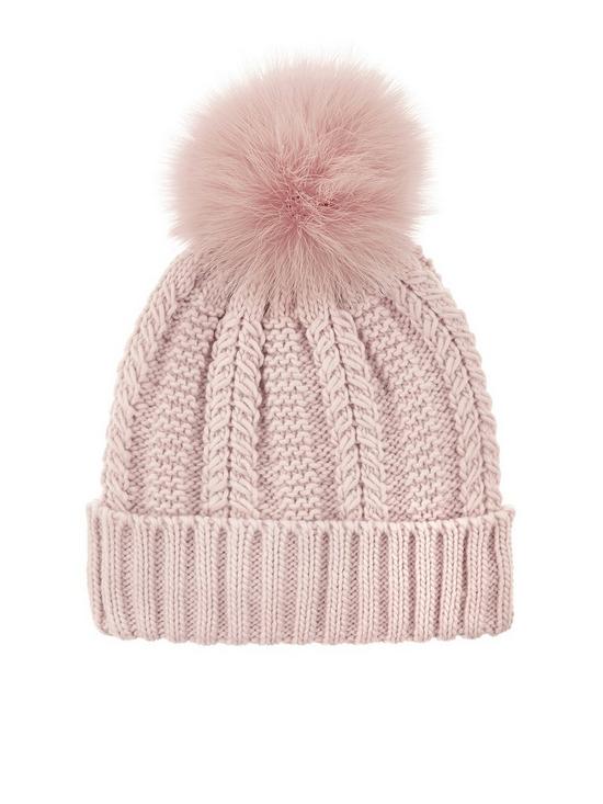 front image of accessorize-luxe-pom-beanie-pink