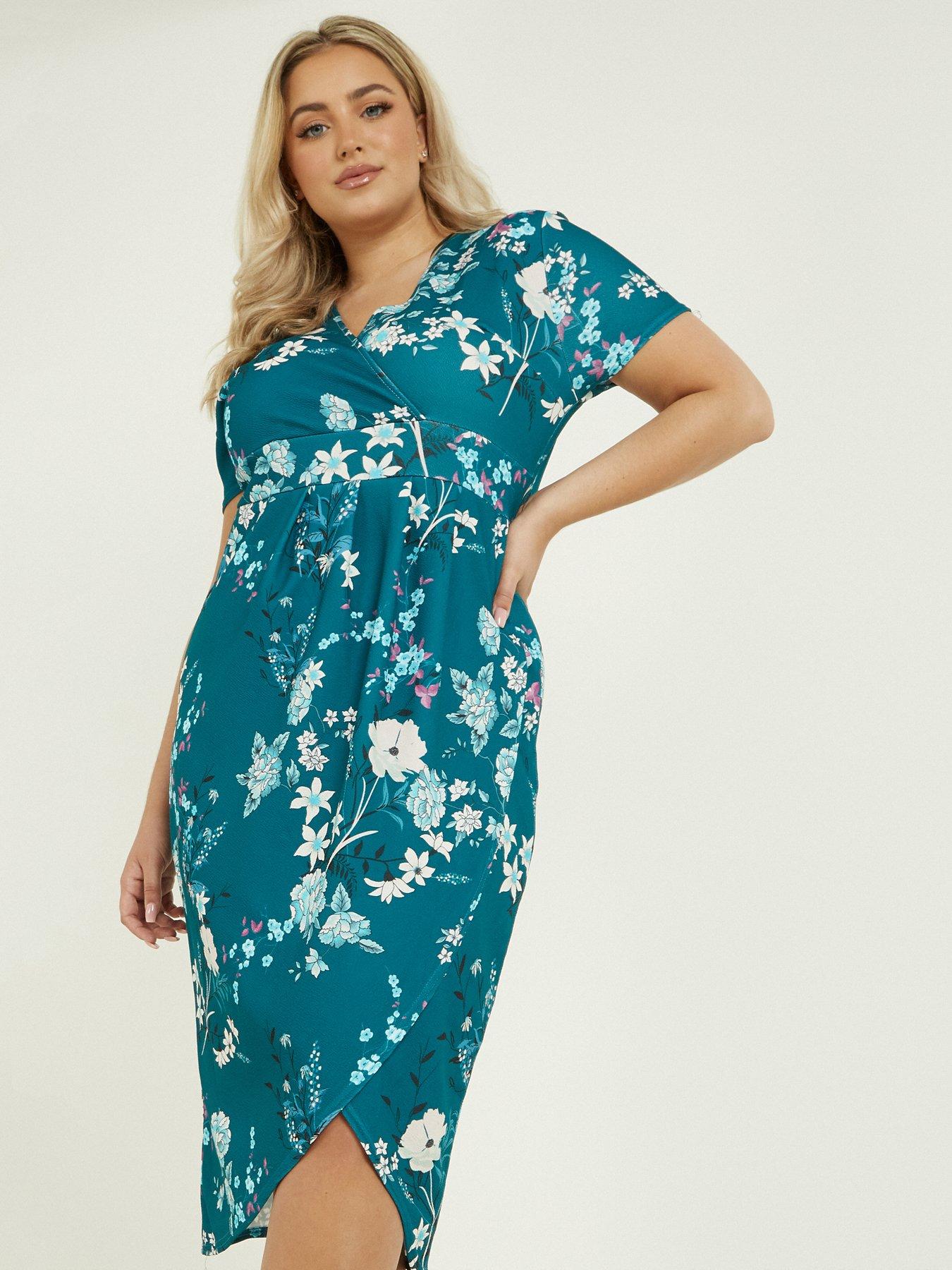 quiz curve floral wrap dress