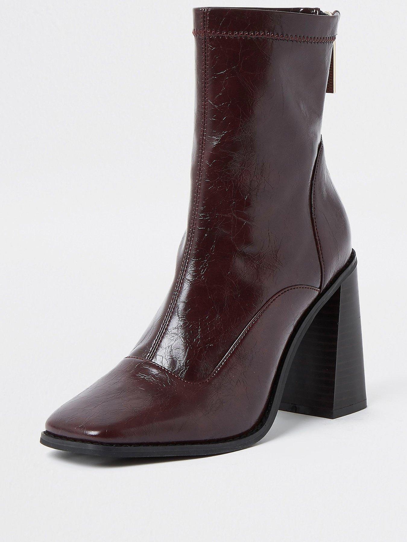 river island heeled patent military boots in black