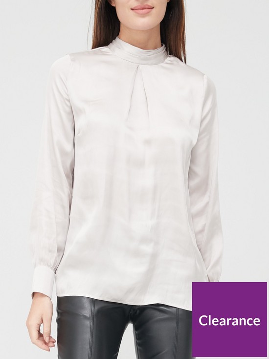front image of v-by-very-satin-high-neck-blouse-silver