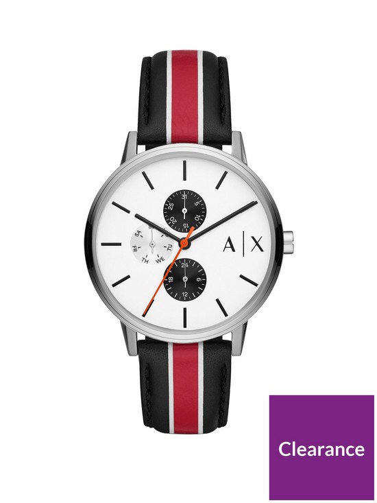 front image of armani-exchange-cayde-white-dial-black-red-strap-watch