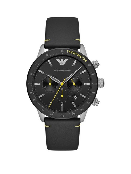 front image of emporio-armani-mario-black-chronograph-dialnbspblack-silicone-strap-watch
