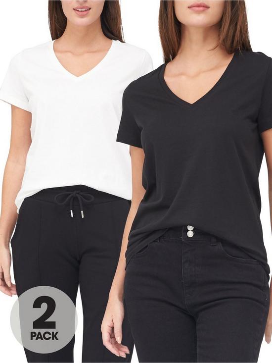 front image of v-by-very-essentialnbsp2-pack-basic-v-neck-t-shirts-blackwhite