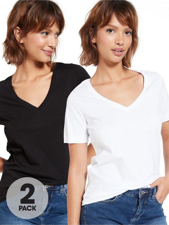 front image of everyday-essentialnbsp2-pack-basic-v-neck-t-shirts-blackwhite