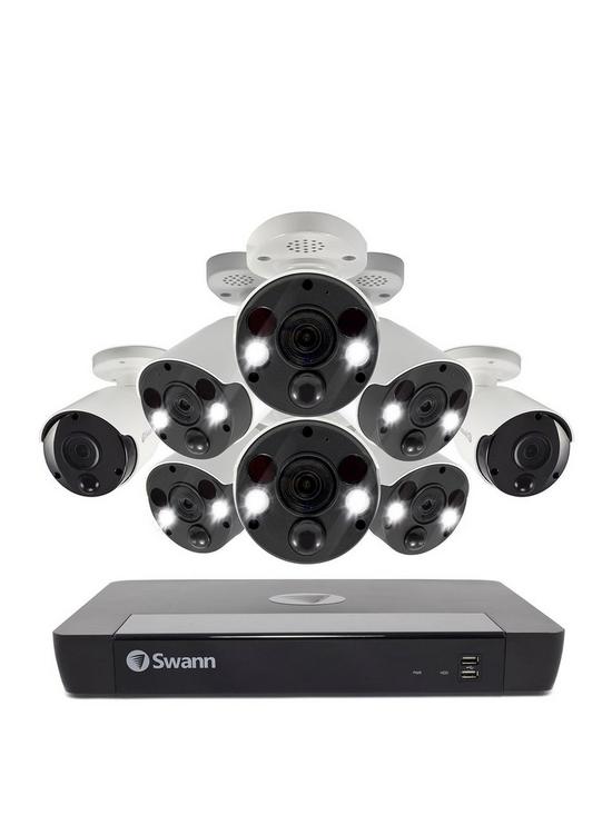 front image of swann-smart-security-cctv-system-16-channel-4k-2tb-nvr-2-x-pro-4k-bullet-camera-6-x-pro-4k-spotlight-cam-works-with-alexa-amp-google-swnvk-1686802b6fb-eu