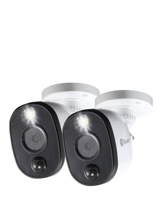 front image of swann-smart-security-1080p-thermal-sensing-sensor-warning-light-bullet-add-on-analogue-colour-cctv-camera-twin-pack-swpro-1080msfbpk2-eu