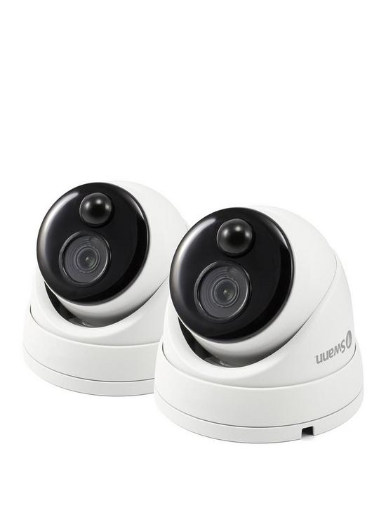 front image of swann-smart-security-1080p-thermal-sensor-outdoor-dome-add-on-cctv-cameranbspir-night-vision-amp-pir-motion-detection-twin-pack-swpro-1080msdpk2-eu