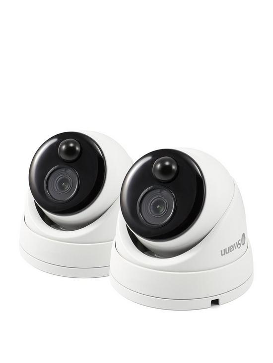 front image of swann-smart-security-4k-thermal-sensor-outdoor-dome-add-on-analogue-cctv-camera-with-ir-night-vision-amp-pir-motion-detection-twin-pack-swpro-4kdomepk2-eu