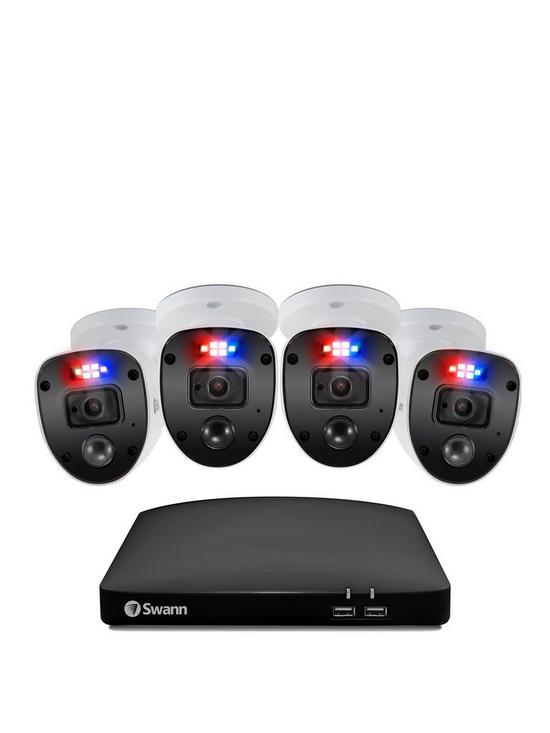 front image of swann-smart-security-cctv-system-8-chl-1080p-1tb-hdd-dvr-4-x-pro-enforcer-camera-works-with-alexa-google-assistant-amp-swann-security-swdvk-846804sl-eu