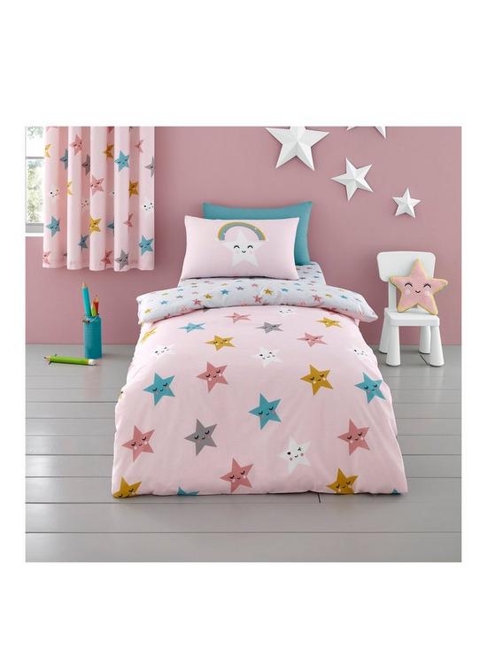 front image of cosatto-happy-stars-duvet-cover-set-toddler-pink