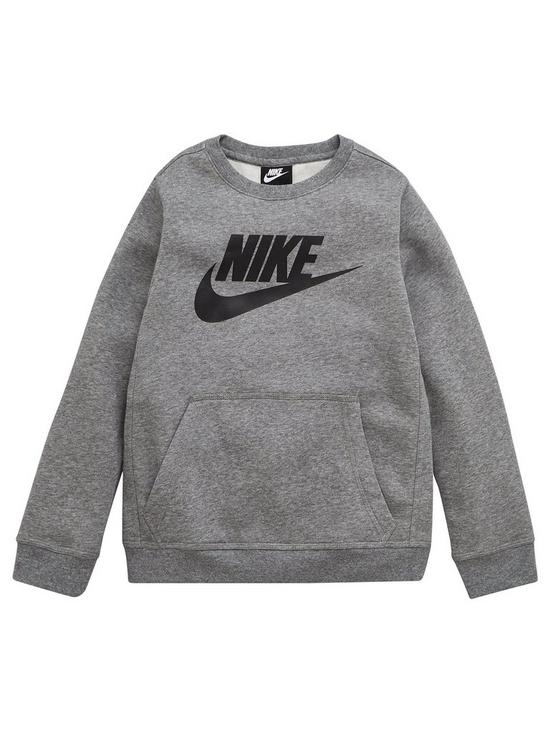 front image of nike-boys-nsw-club-hbr-crew-top-grey