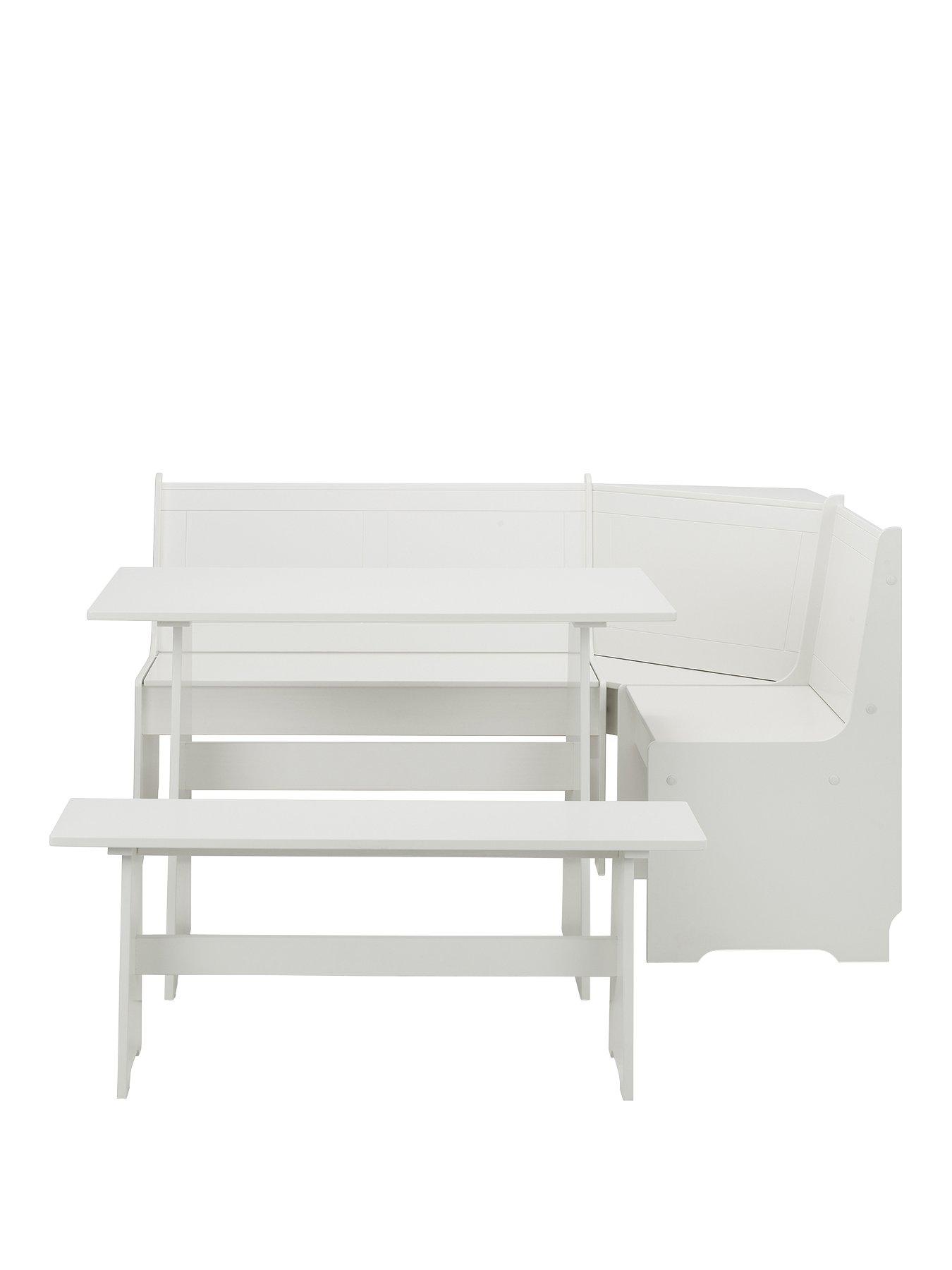  image of julian-bowen-newport-109-cm-dining-table-set-nbspbench-and-corner-storage-bench-white