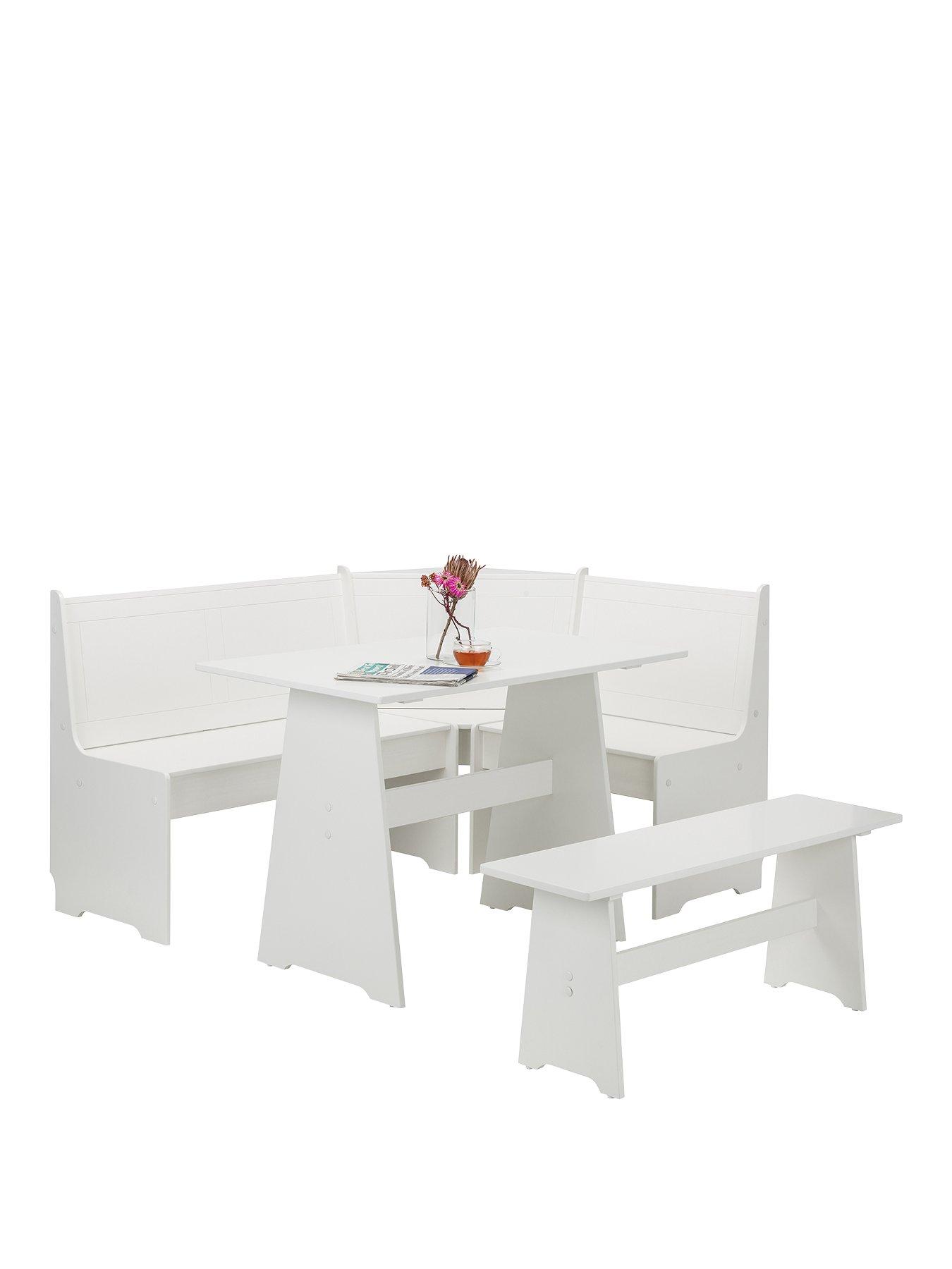  image of julian-bowen-newport-109-cm-dining-table-set-nbspbench-and-corner-storage-bench-white