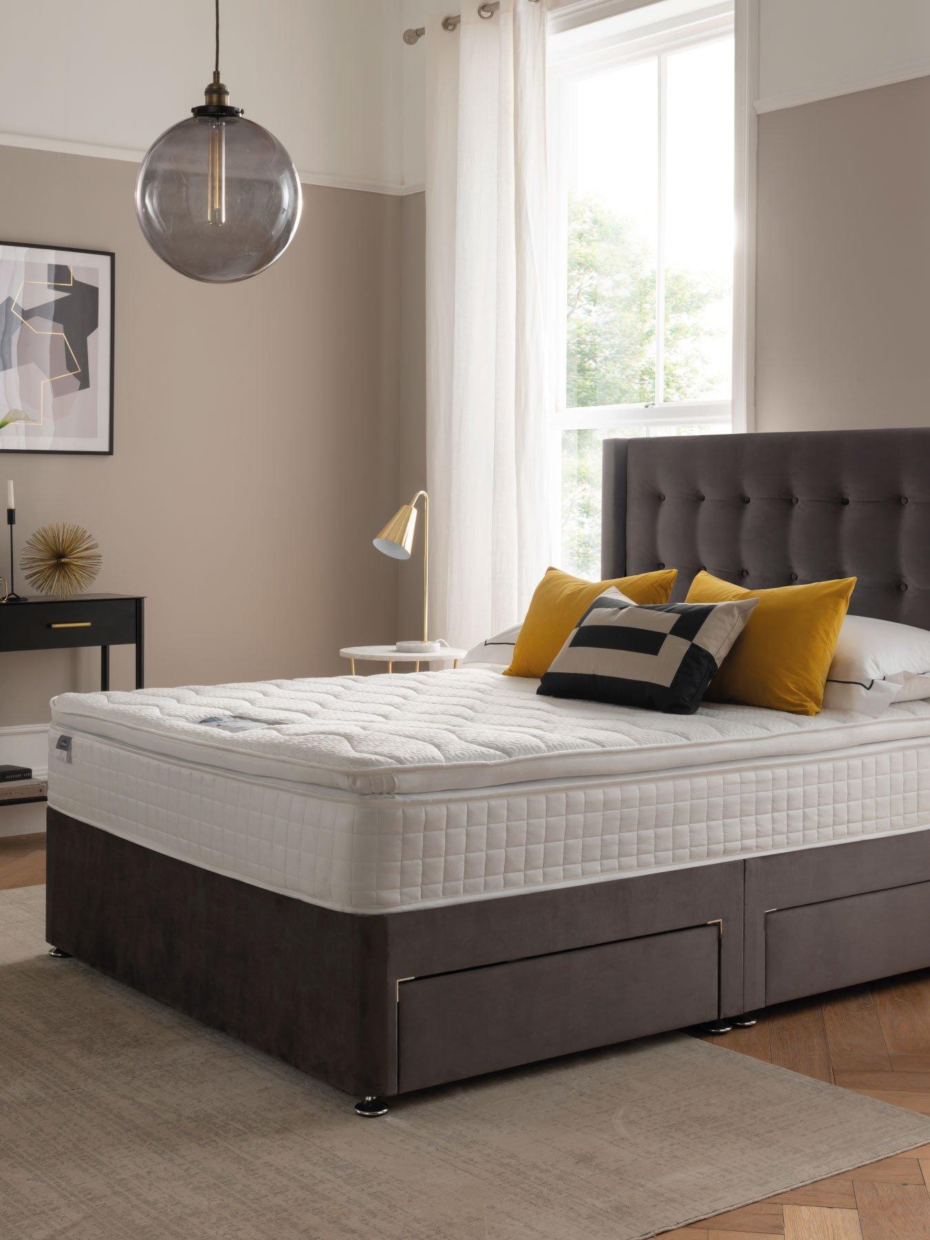 Silentnight 1000 Pocket Pillowtop Divan Bed with Storage Options (Headboard Included) - Velvet - Medium Firm