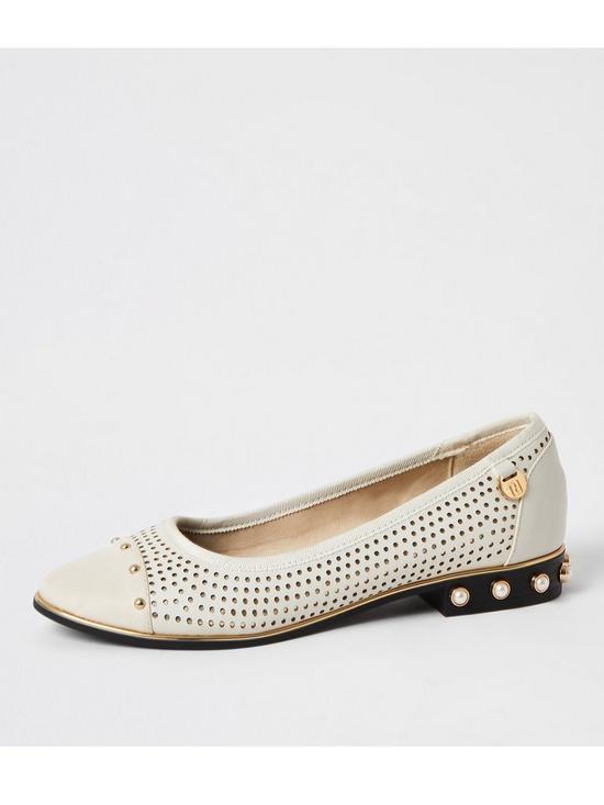 front image of river-island-perforated-studded-ballet-shoes-cream