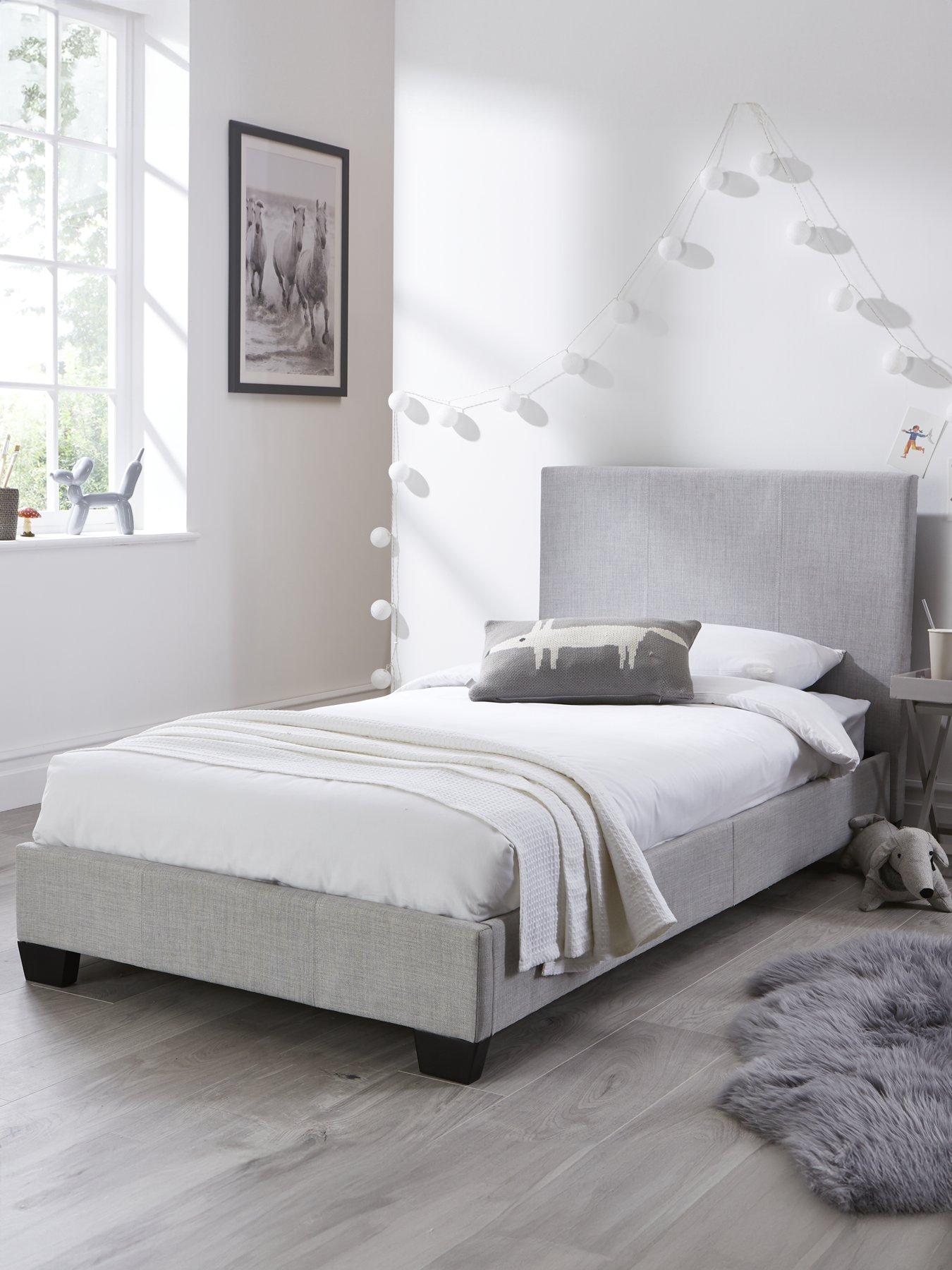 Grey fabric deals bed single