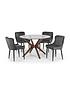  image of julian-bowen-set-of-chelsea-120nbspcm-round-glass-top-diningnbsptable-4-luxe-grey-chairs