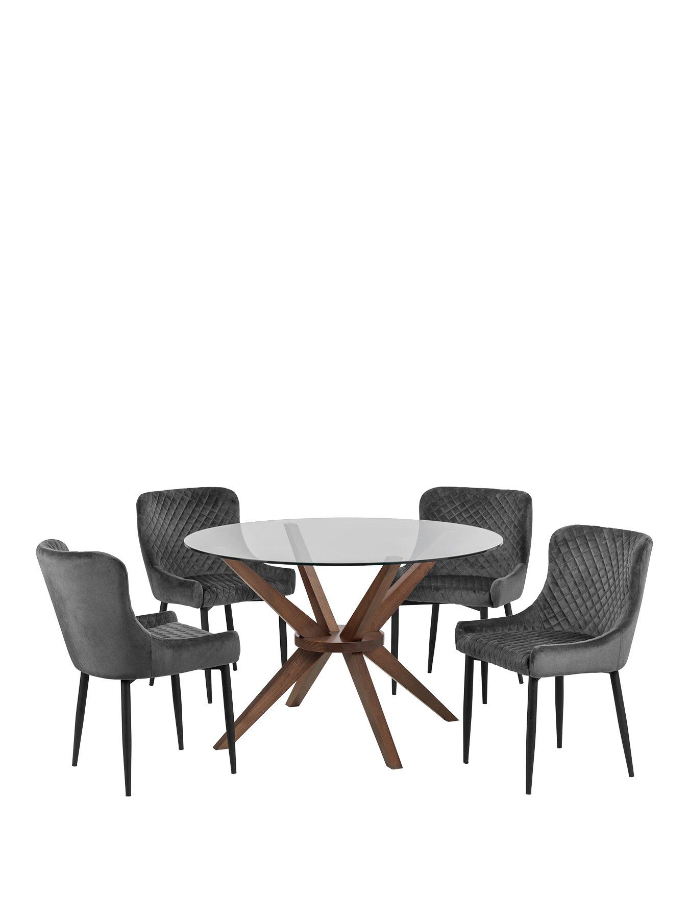 Image 2 of 5 of Julian Bowen Set Of Chelsea 120&nbsp;cm Round Glass Top Dining&nbsp;Table + 4 Luxe Grey Chairs