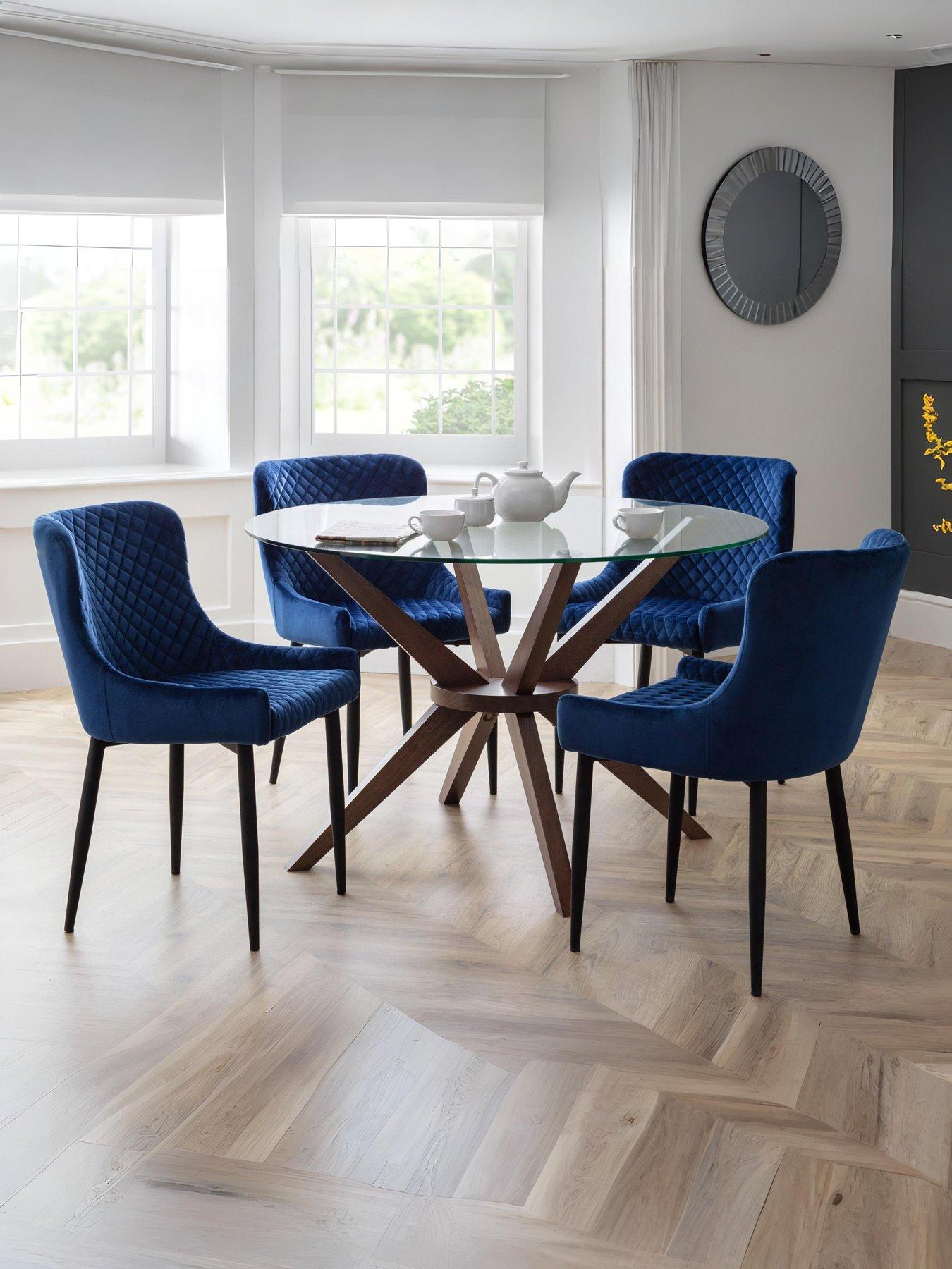 Julian Bowen Chelsea 120 cm Round Dining Table + 4 Luxe Blue Chairs