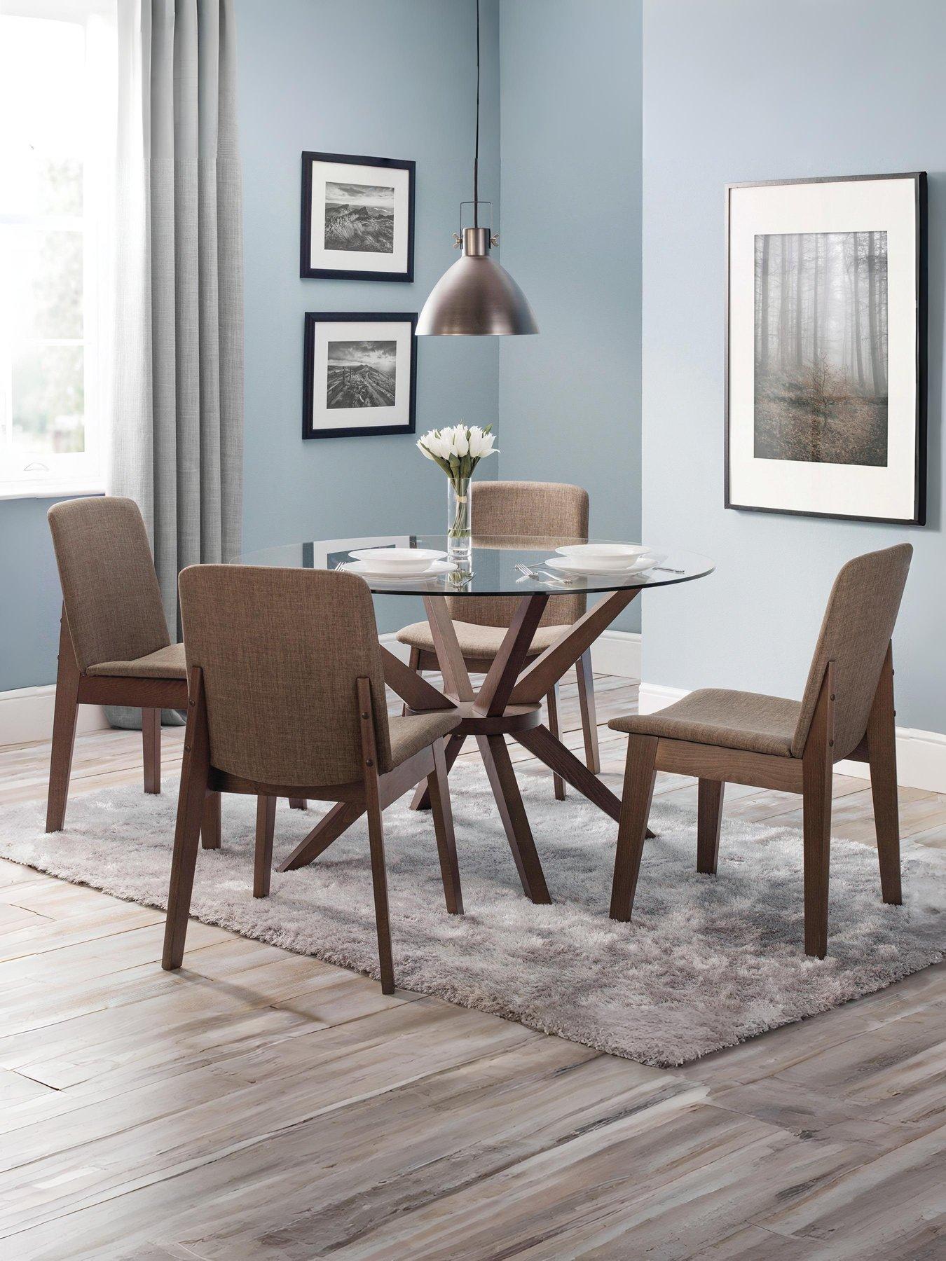 Julian Bowen Set of Chelsea Round Glass Table + 4 Kensington Fabric Chair