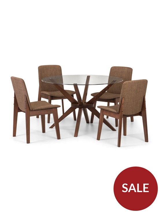 stillFront image of julian-bowen-set-of-chelsea-round-glass-table-4-kensington-fabric-chair