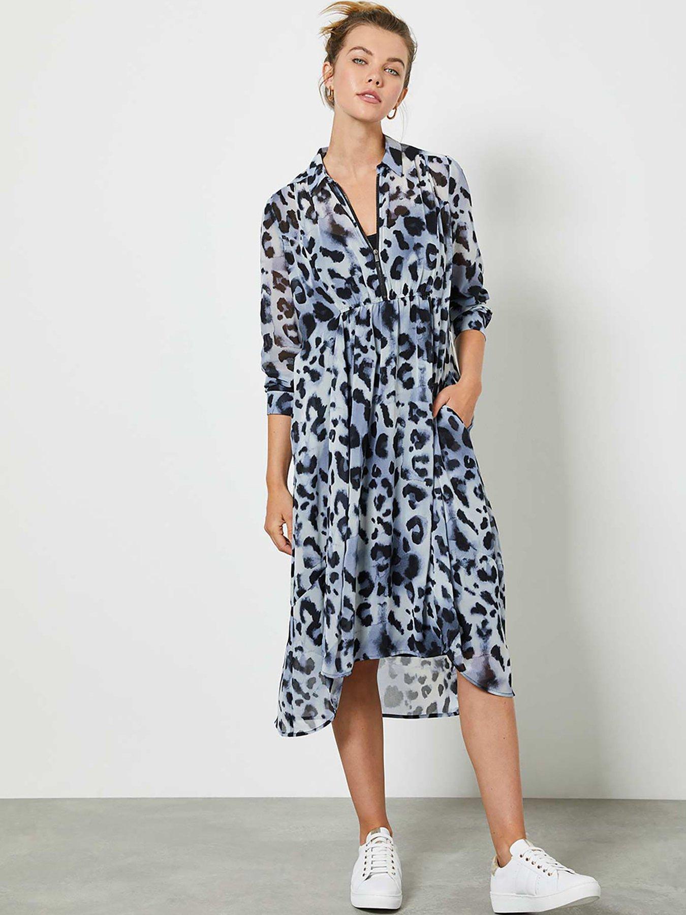 blue leopard print shirt dress