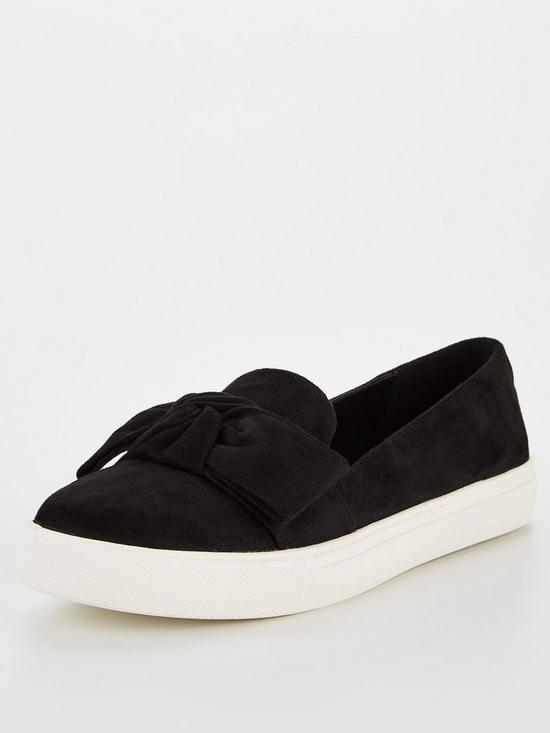 front image of v-by-very-bow-slip-on-trainers-black