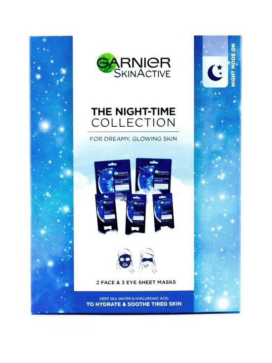 front image of garnier-moisture-bomb-night-time-sheet-mask-collection-with-deep-sea-water-and-hyaluronic-acid