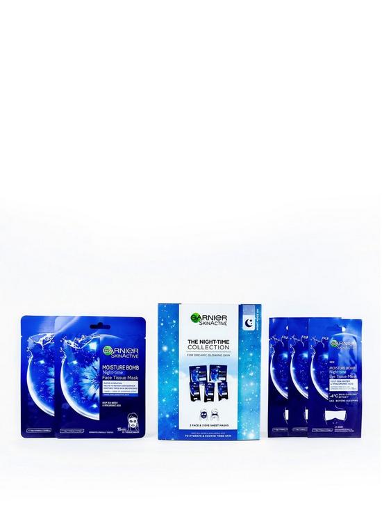 stillFront image of garnier-moisture-bomb-night-time-sheet-mask-collection-with-deep-sea-water-and-hyaluronic-acid
