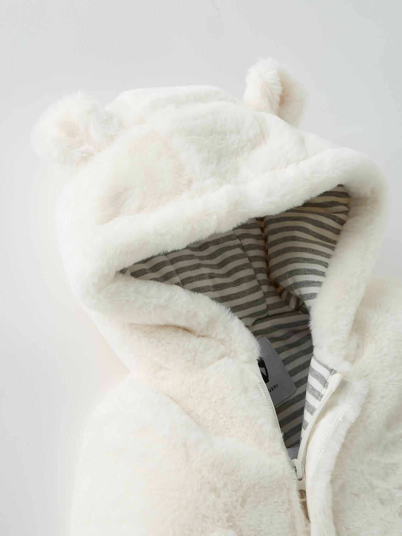 Image 3 of 3 of The Very Collection Unisex Faux Fur Hooded Zip Cuddle Suit - Ivory