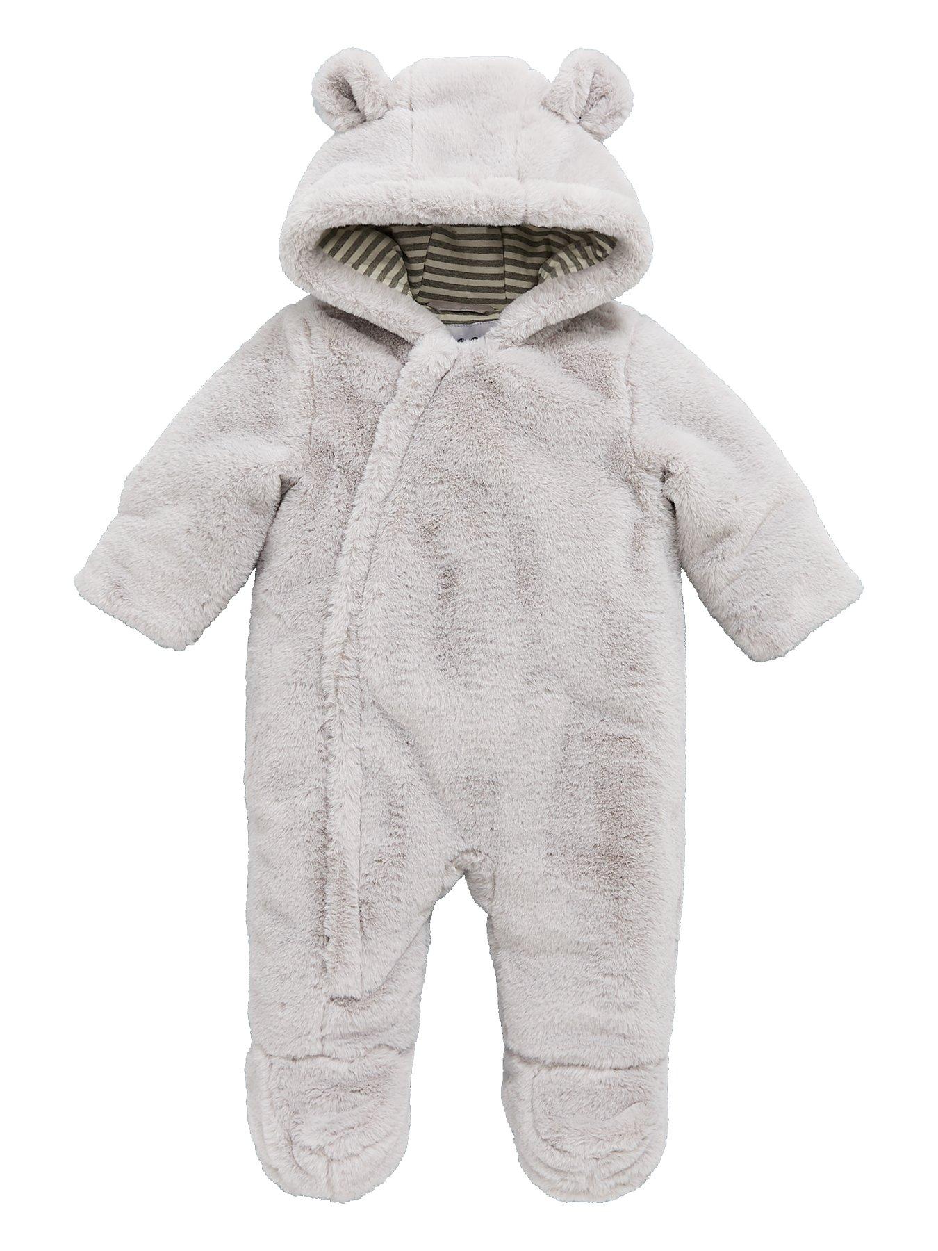 Image 1 of 3 of Mini V by Very Baby Unisex Faux Fur Cuddle Suit - Grey