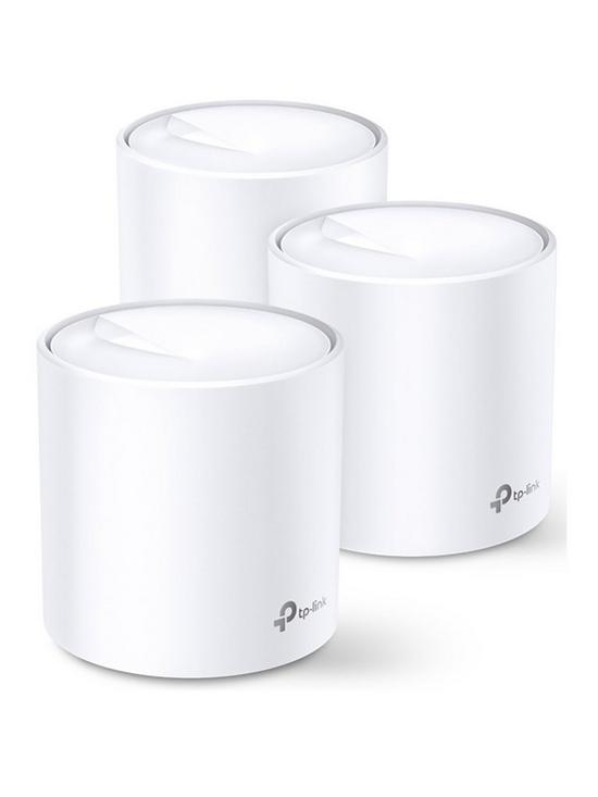 front image of tp-link-deco-x603-pack-ax3000-whole-home-mesh-wi-fi-6-system
