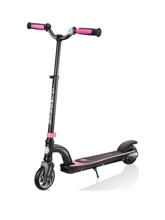 front image of globber-one-k-e-motion-10-v3-scooter-pink-and-black