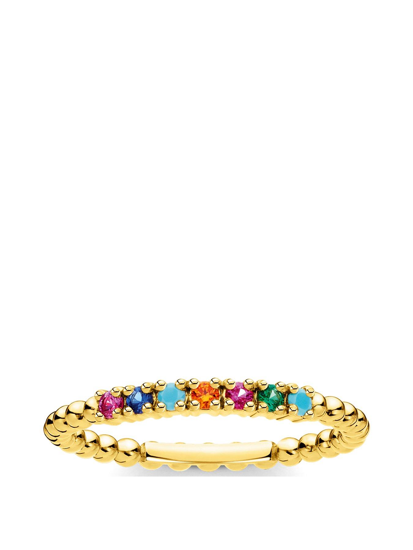 undefined Gold Plated Sterling Silver and Multi Cubic Zirconia Stacking Ring