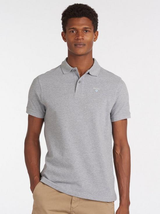 front image of barbour-sports-polo-shirt--grey