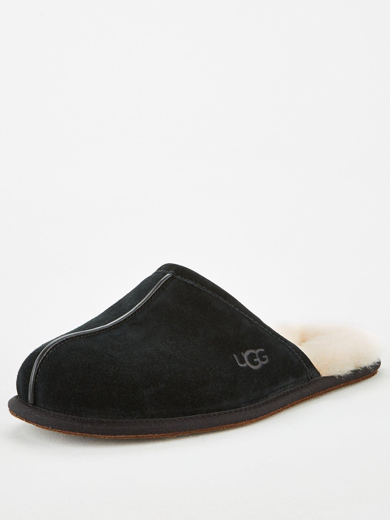Image 1 of 6 of UGG Mens Wool Lined Slip-On Leather Scuff Slippers - Black