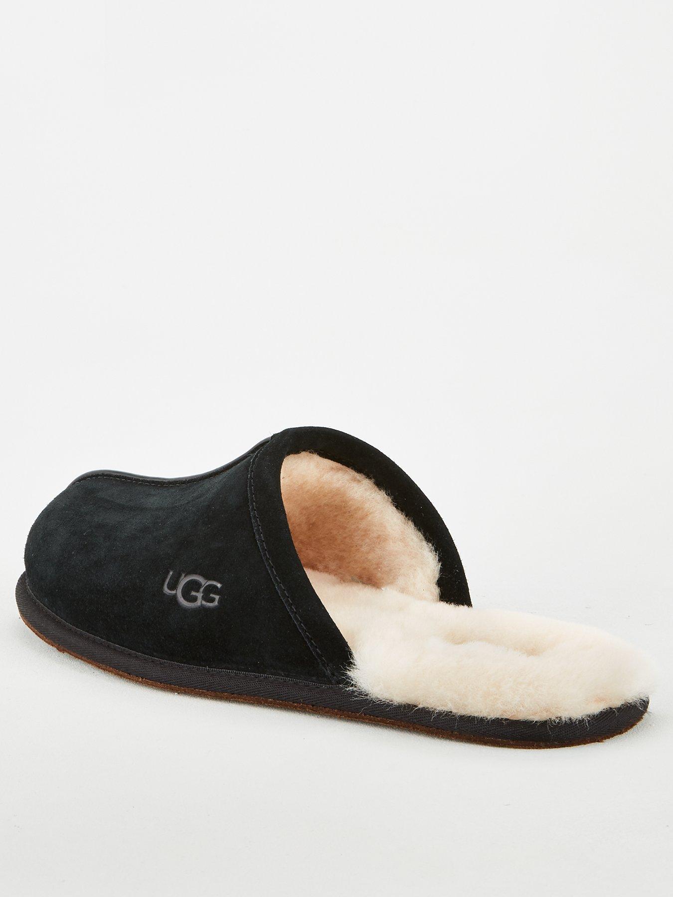 Image 2 of 6 of UGG Mens Wool Lined Slip-On Leather Scuff Slippers - Black