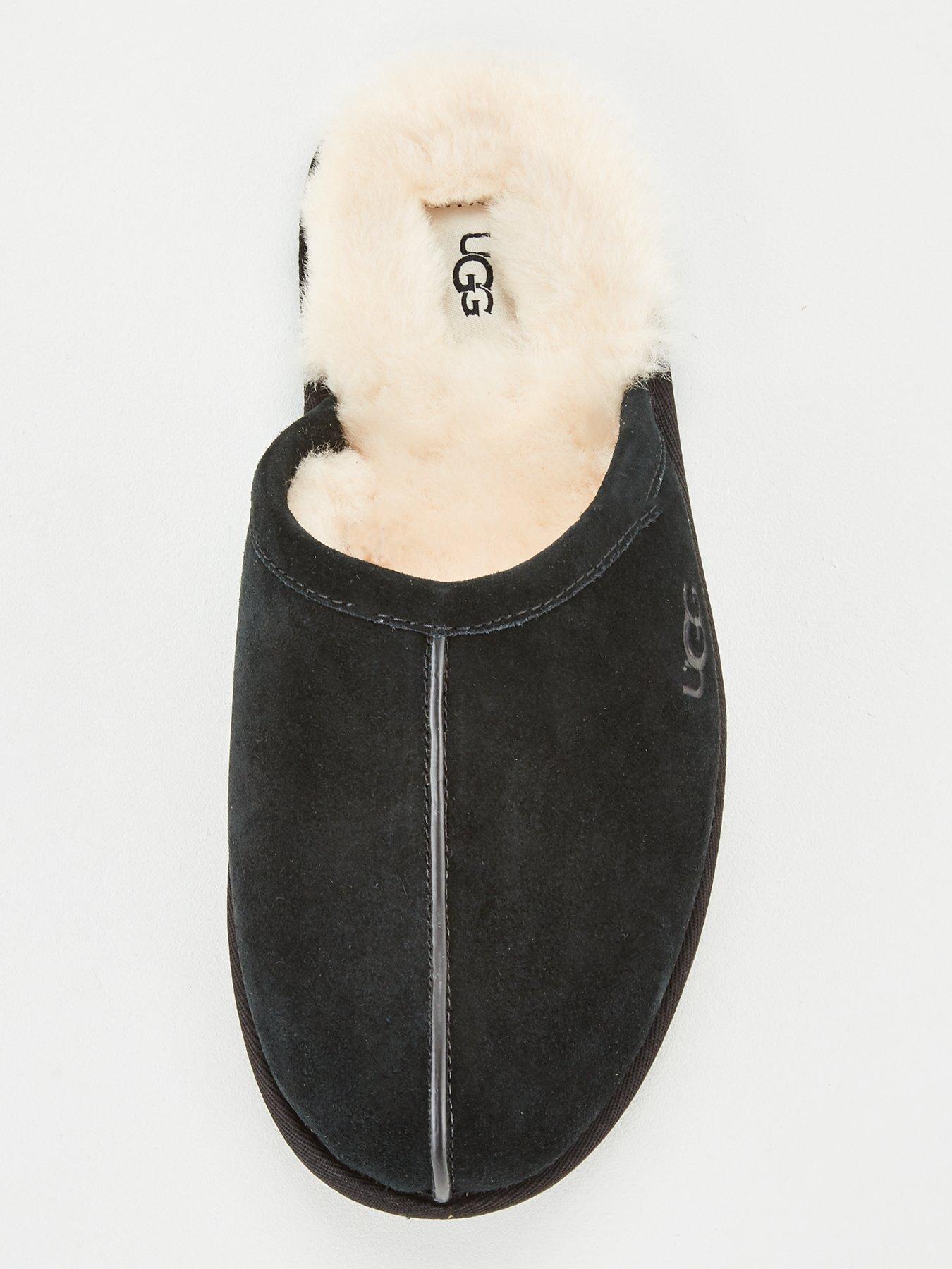 Image 4 of 6 of UGG Mens Wool Lined Slip-On Leather Scuff Slippers - Black