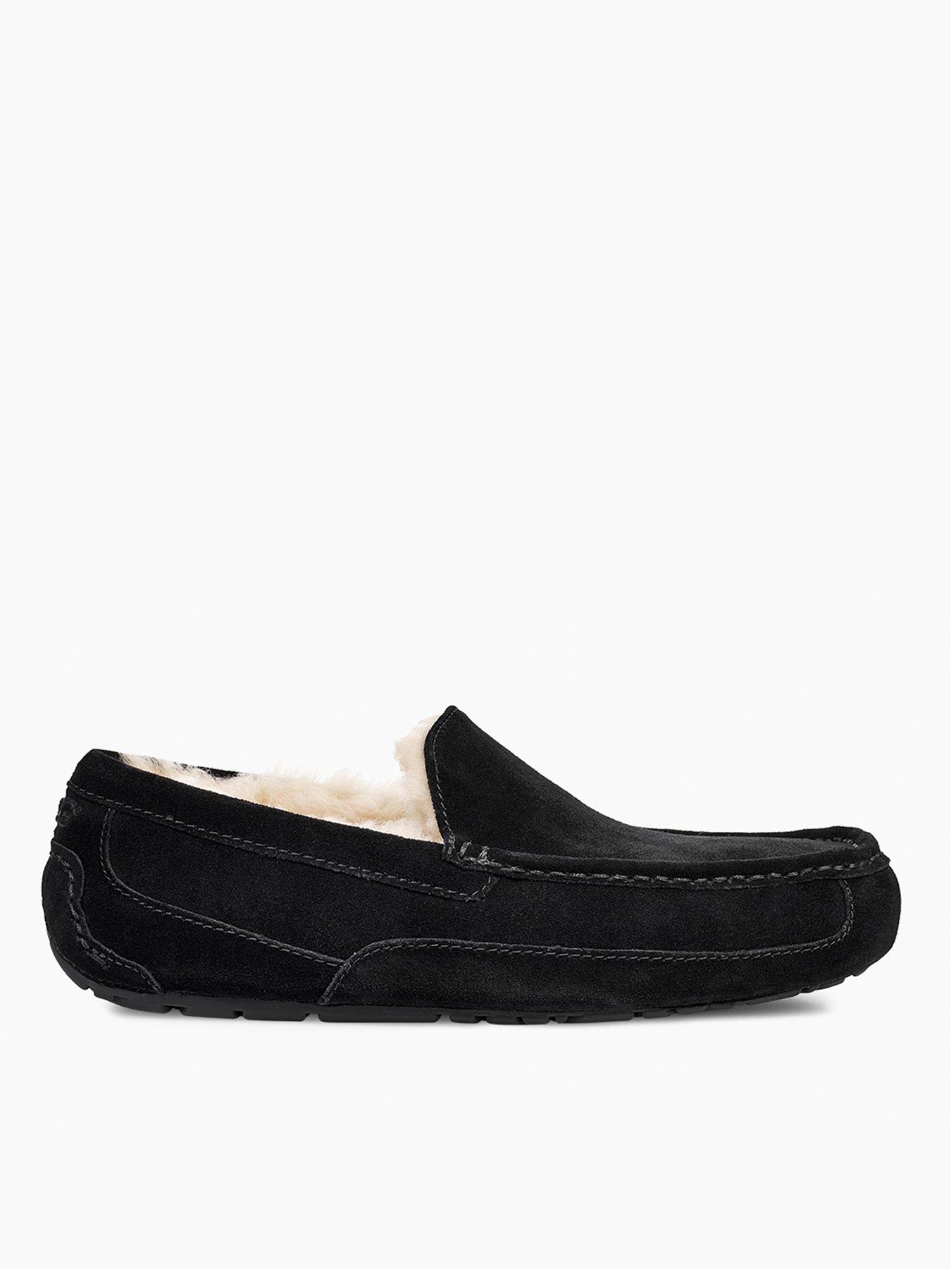Image 2 of 5 of UGG Mens Ascot Leather Slip-On Moccasin Slippers - Black