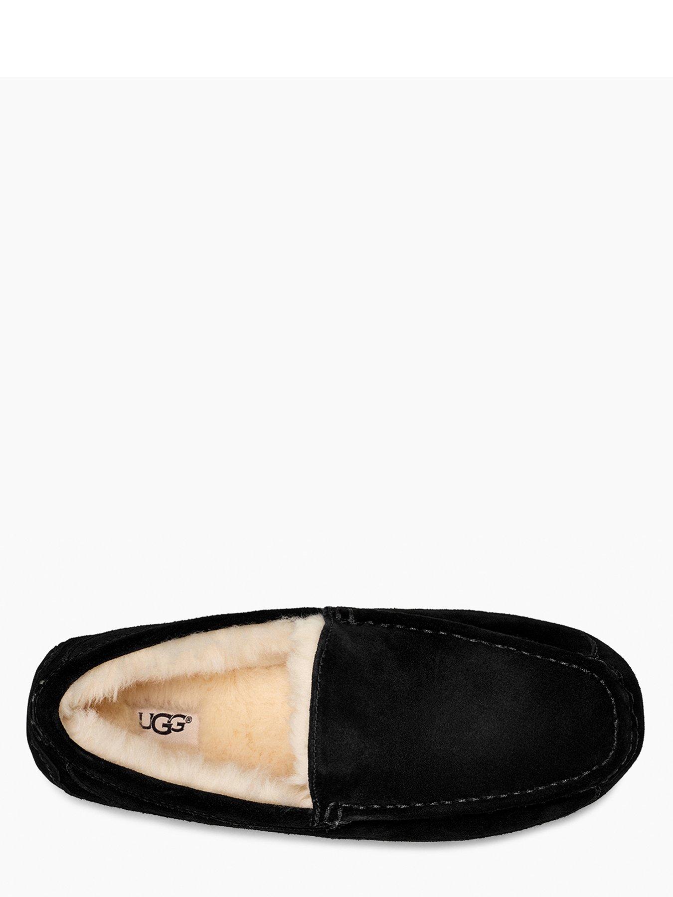 Image 3 of 5 of UGG Mens Ascot Leather Slip-On Moccasin Slippers - Black