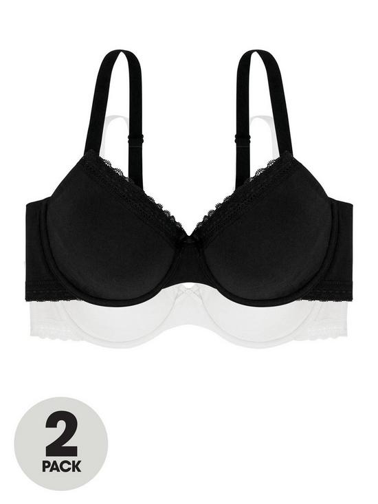 front image of dorina-2-pack-lila-curve-t-shirt-bra-blackwhite