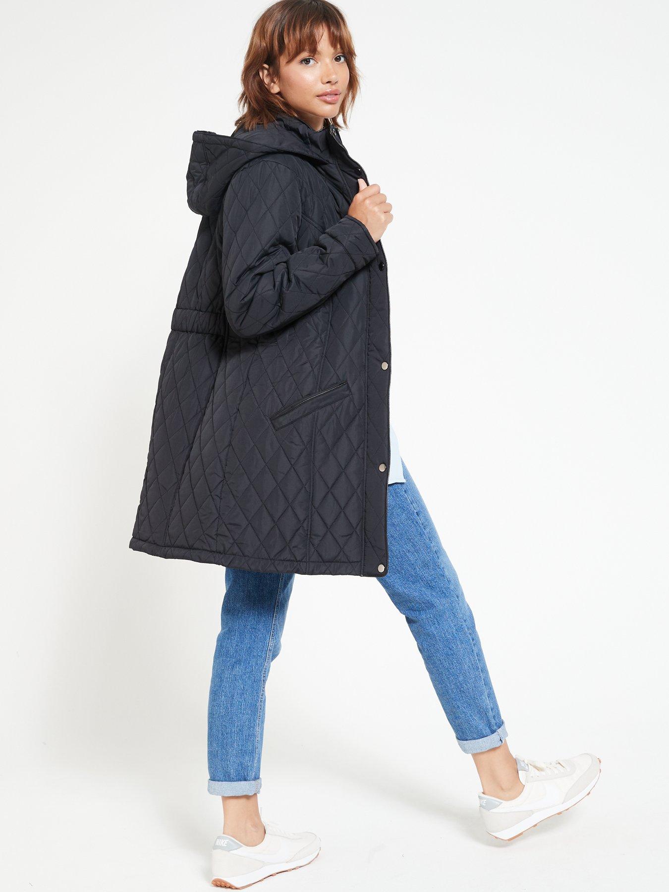 Black Shower Resistant Hooded Parka Coat