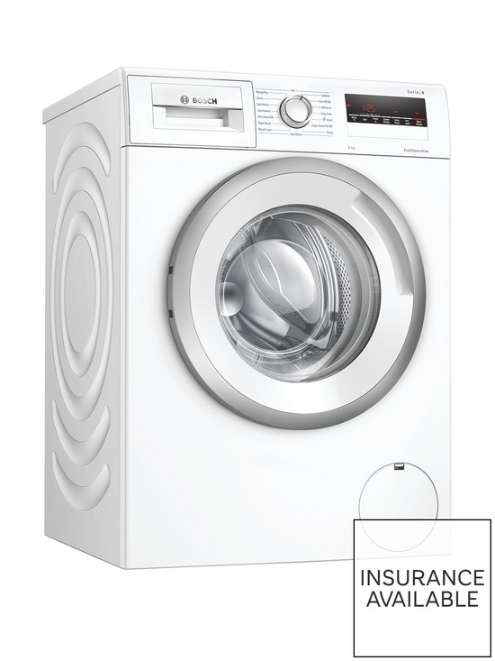 front image of bosch-wan28281gb-8kg-wash-1400-spin-washing-machine-white-silver-door