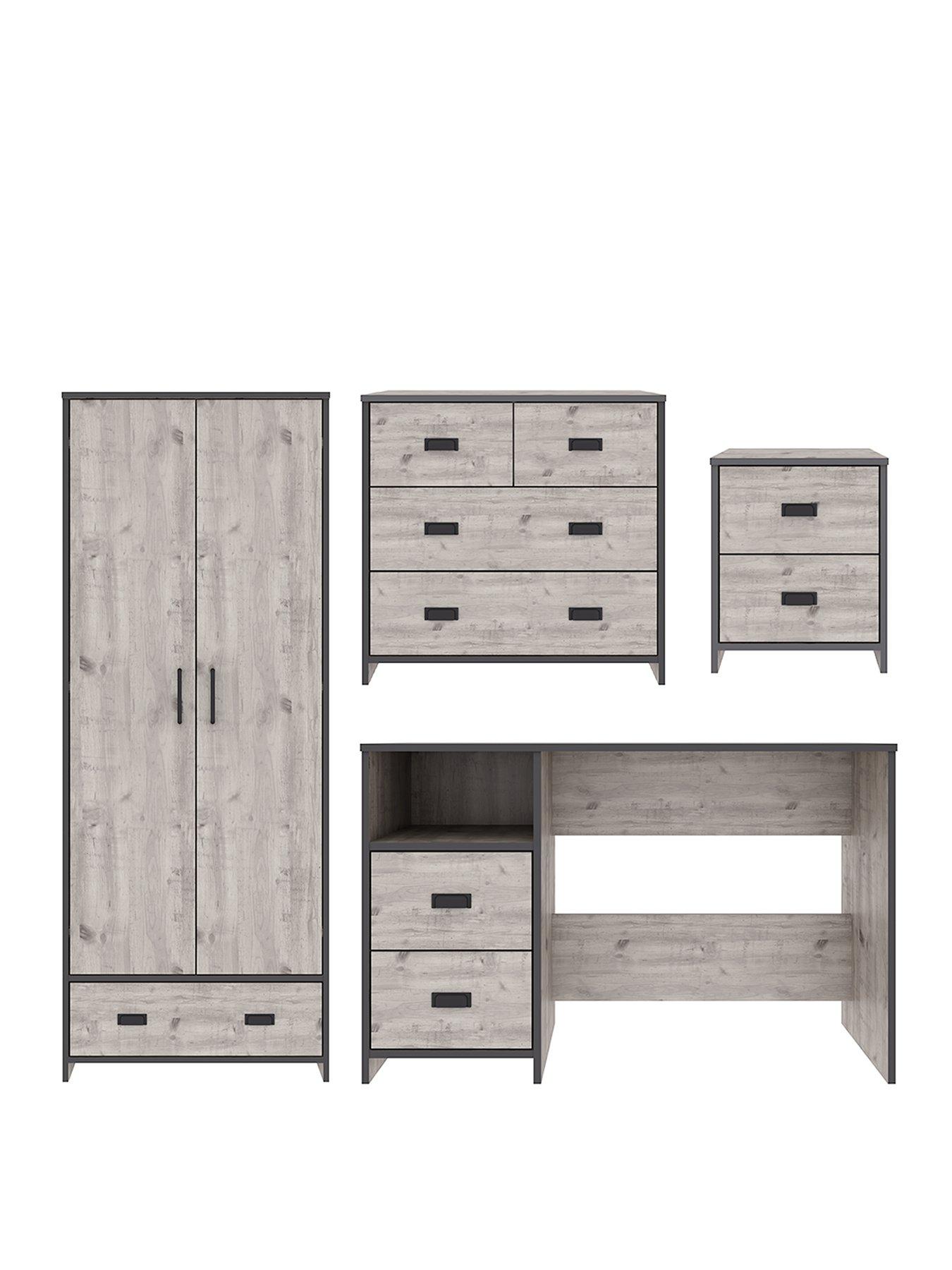 Image 2 of 6 of The Very Collection Jackson 4 Piece Package - Kids 2 Door, 1 Drawer Wardrobe, 2 +&nbsp;2 Drawer Chest, 2 Drawer Bedside Chest and Desk - Mexican Grey