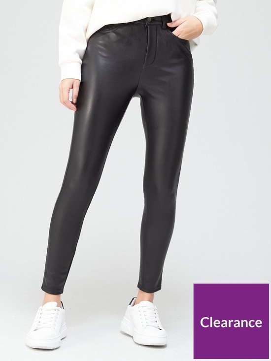 front image of v-by-very-faux-leather-shaping-seams-skinny-trousers-blacknbsp