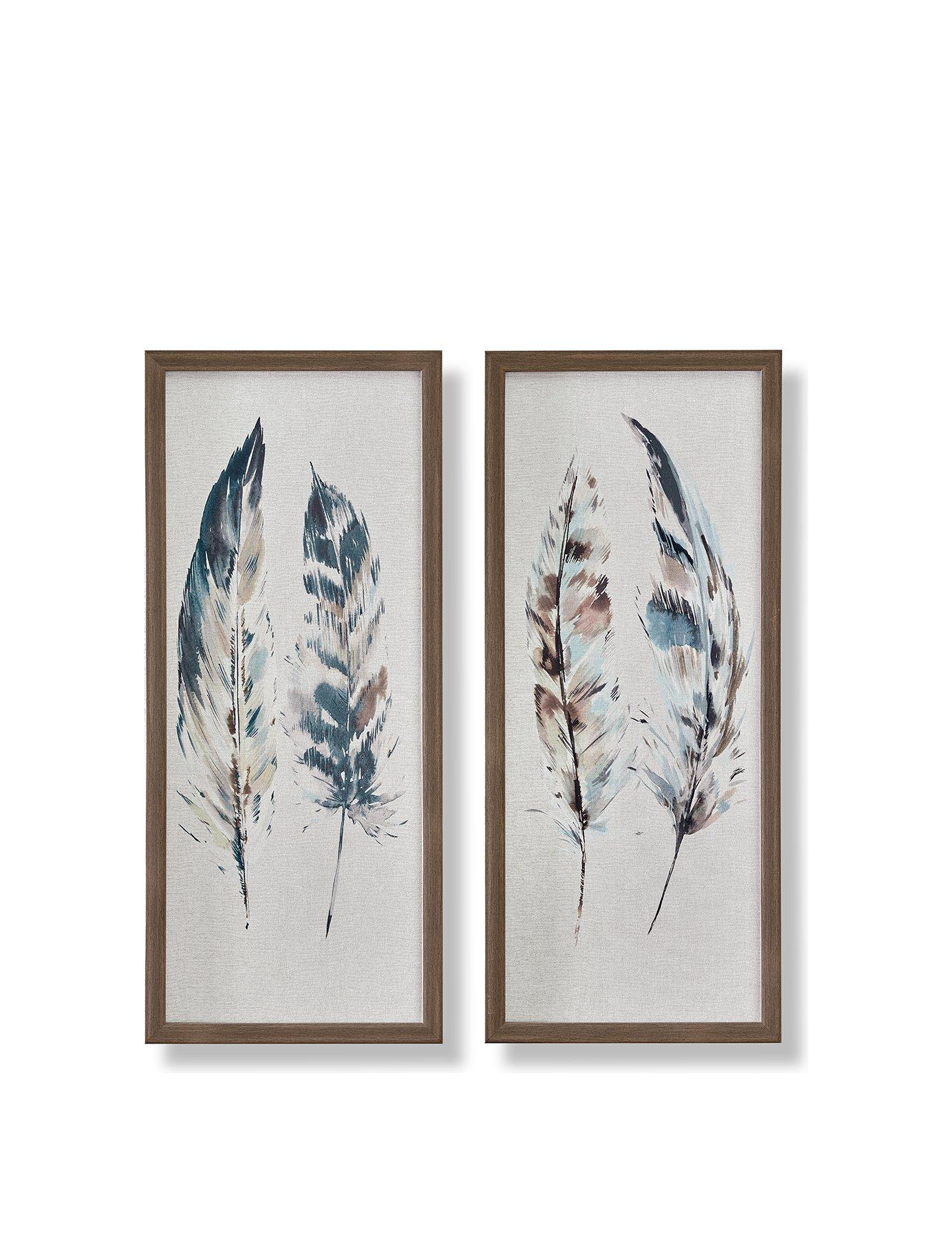 undefined Set Of 2 Painterly Feathers Framed Canvas