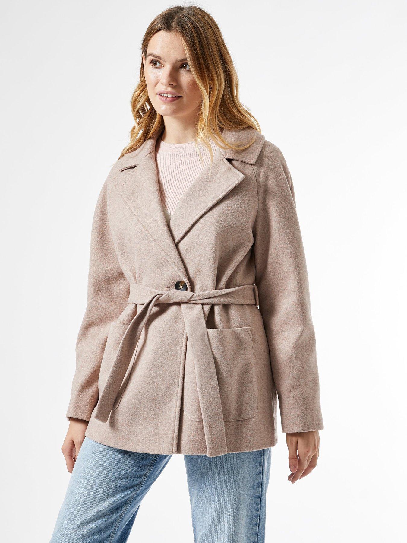 front image of dorothy-perkins-short-wrap-beltednbspthrow-on-coat-oatmeal