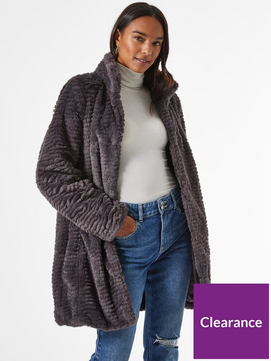front image of dorothy-perkins-funnel-collar-textured-longline-faux-fur-coat--nbspgrey