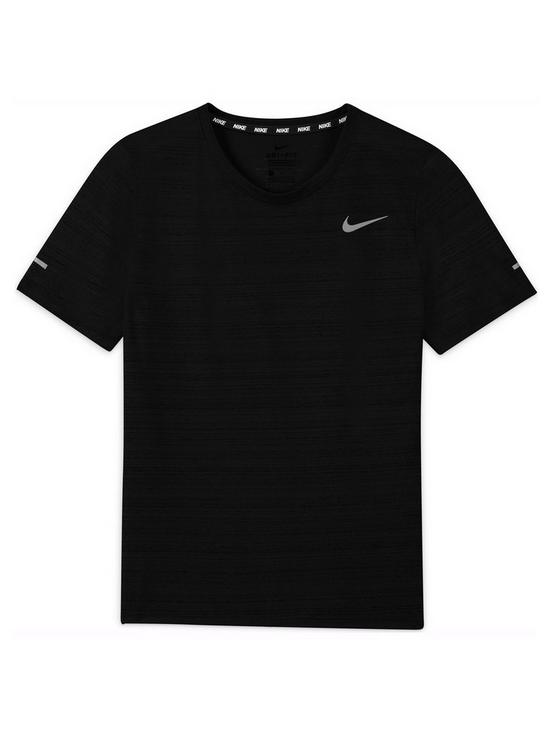front image of nike-boys-dri-fit-miler-running-t-shirt-black