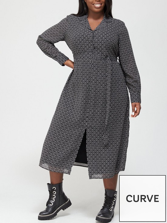 front image of v-by-very-curve-woven-midi-shirt-dress-chain-print